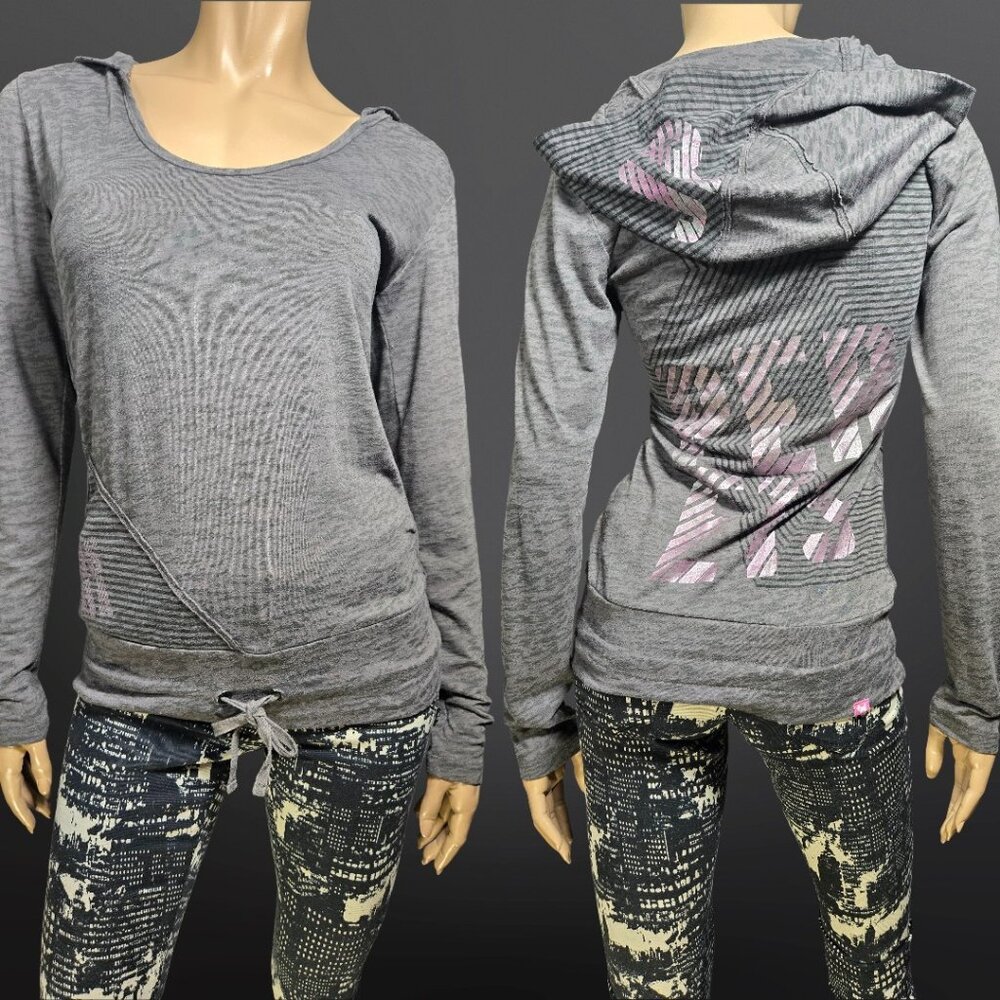 Y2K Joshua Perets Grey Pink Fitted Hoodie Size M Emo Scene Indie Sleaze 2000s